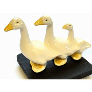 3 Little Geese in a Row Vintage Handmade Ceramic Figurine GrandmaCore Decor